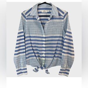 Vineyard Vines Blue and White Striped linen  Button Down Shirt size 6